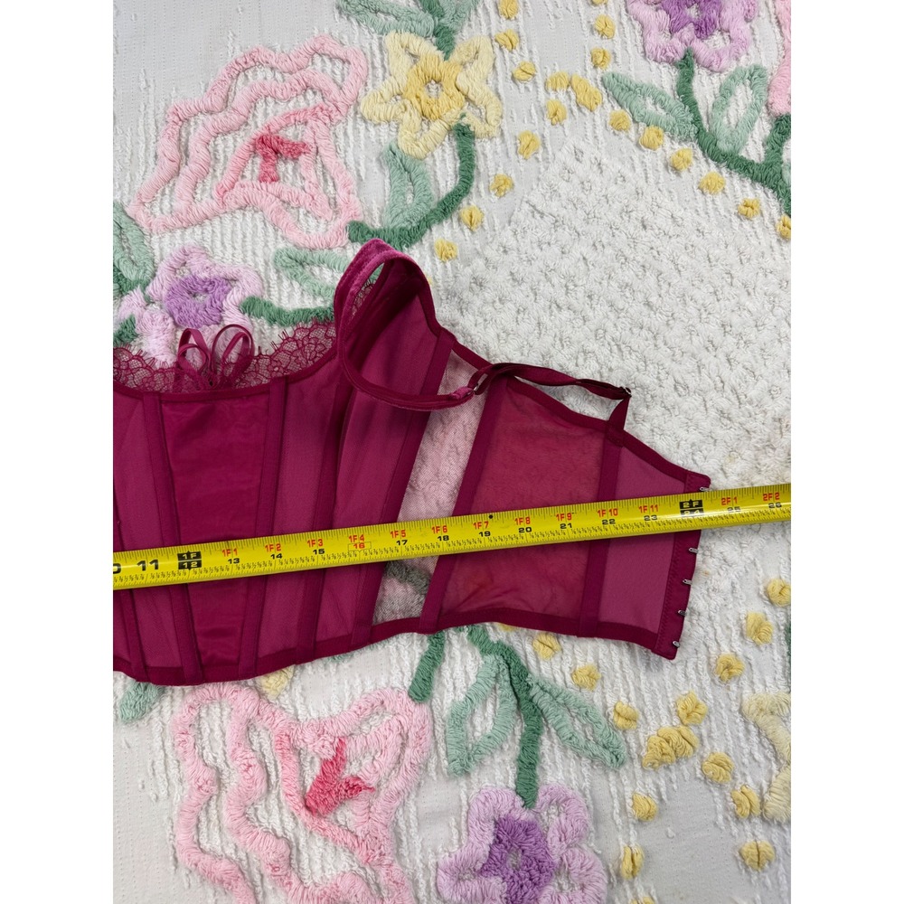 Victoria's‎ Secret Corset Bustier Top Set Floral Lace Up Burgundy Navy  xs - Picture 6 of 15